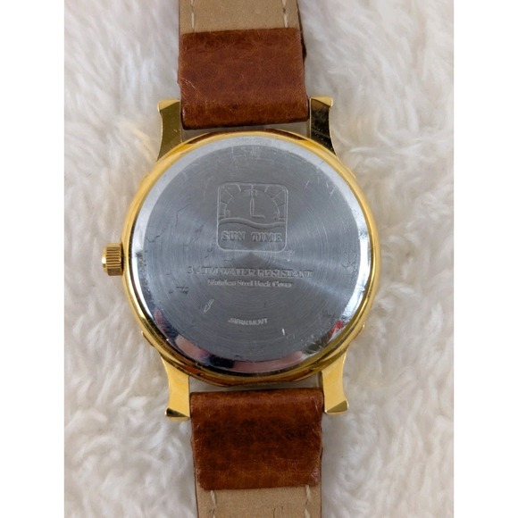 Green Bay Packers 1996 Champions Watch‎ Sun Time Gold Tone Leather Band NFL - Picture 4 of 4